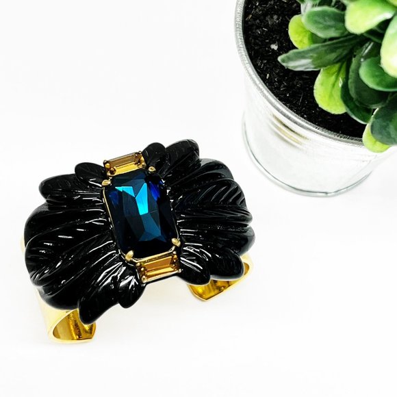 J. Crew Jewelry - J. Crew Black & Blue Lucite Leaf Cuff Bracelet